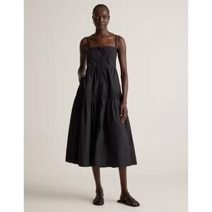 Quince 100% Organic Cotton Poplin Spaghetti Strap Maxi Dress Size M Black NWT